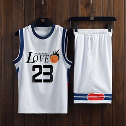 Summer Men's 23 Basketball Jersey Set Club Training Clothes Quick drying Breathable Mesh Material Tank Top Shorts Set