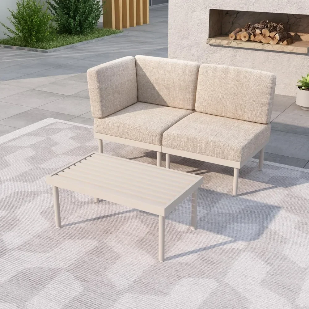 

Modern Garden Sofas, Outdoor Sectional Sofa Set with Cushions, Patio Aluminum Frame Furniture Set (3PCS)