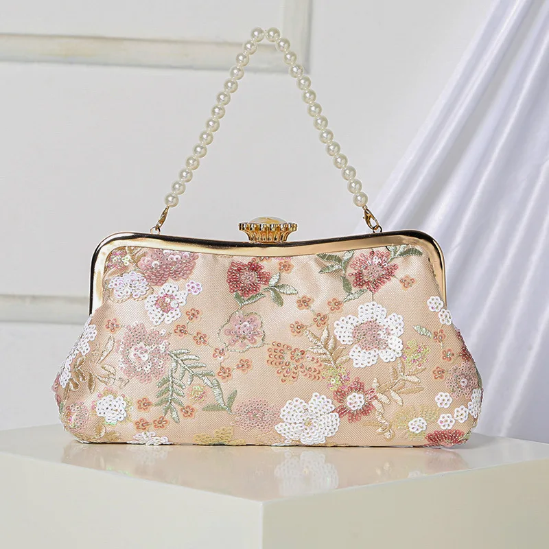 New flower sequined dinner bag beaded pearl handbag fashionable versatile elegant dress cheongsam temperament handbag