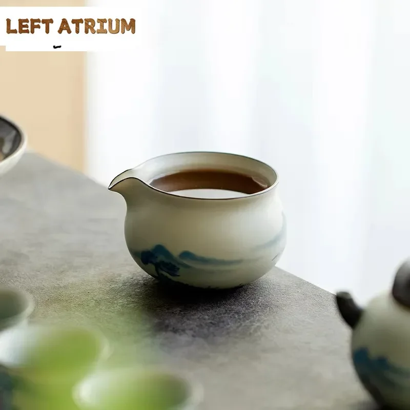 

150ml Retro Matte Glaze Ceramic Tea Pitcher Pure Hand-painted Landscape Justice Cup Divide Coffee Chahai Kungfu Tea Accessories
