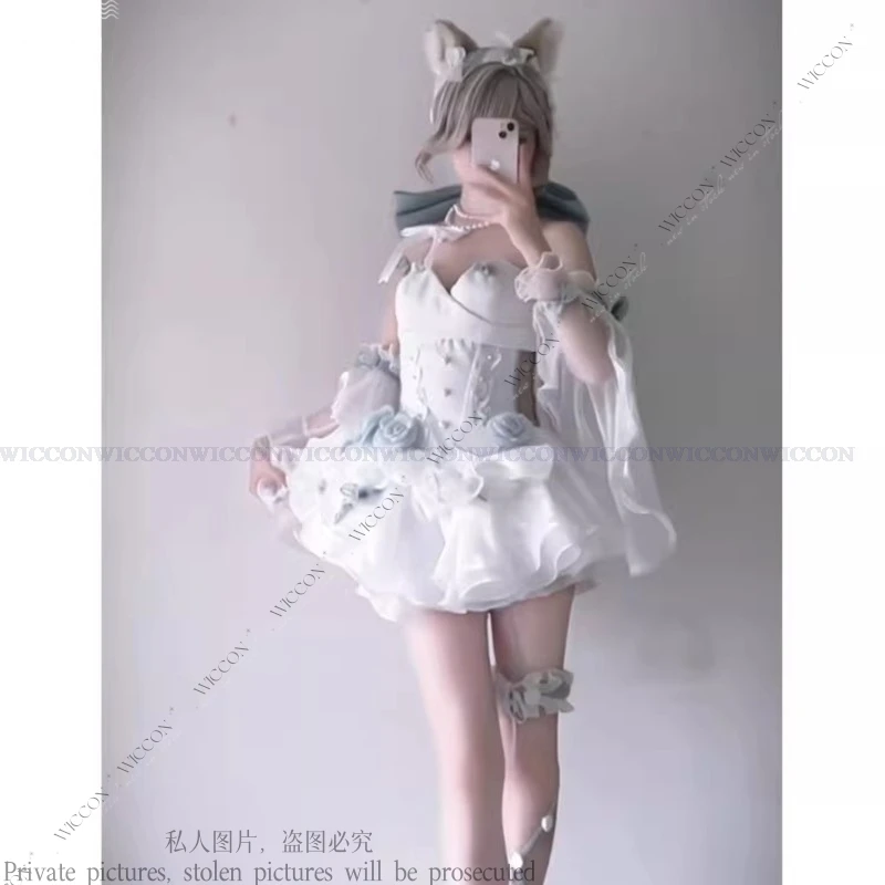 Lynette cosplay traje jogo genshin impacto pátio do anjo vestido branco ballet bonito fontaine peruca lolita mágico lynette conjunto