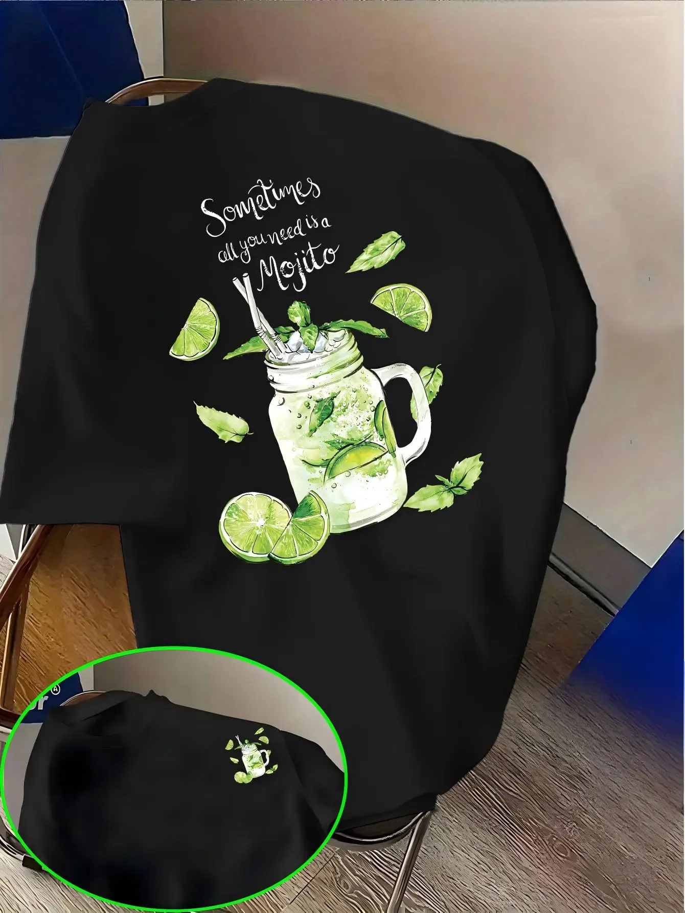 Double Sided Mojito Print T-Shirt Women Trendy Back Graphic Streetwear Tee Summer Fashion Loose O-Neck Top Aesthetic Top