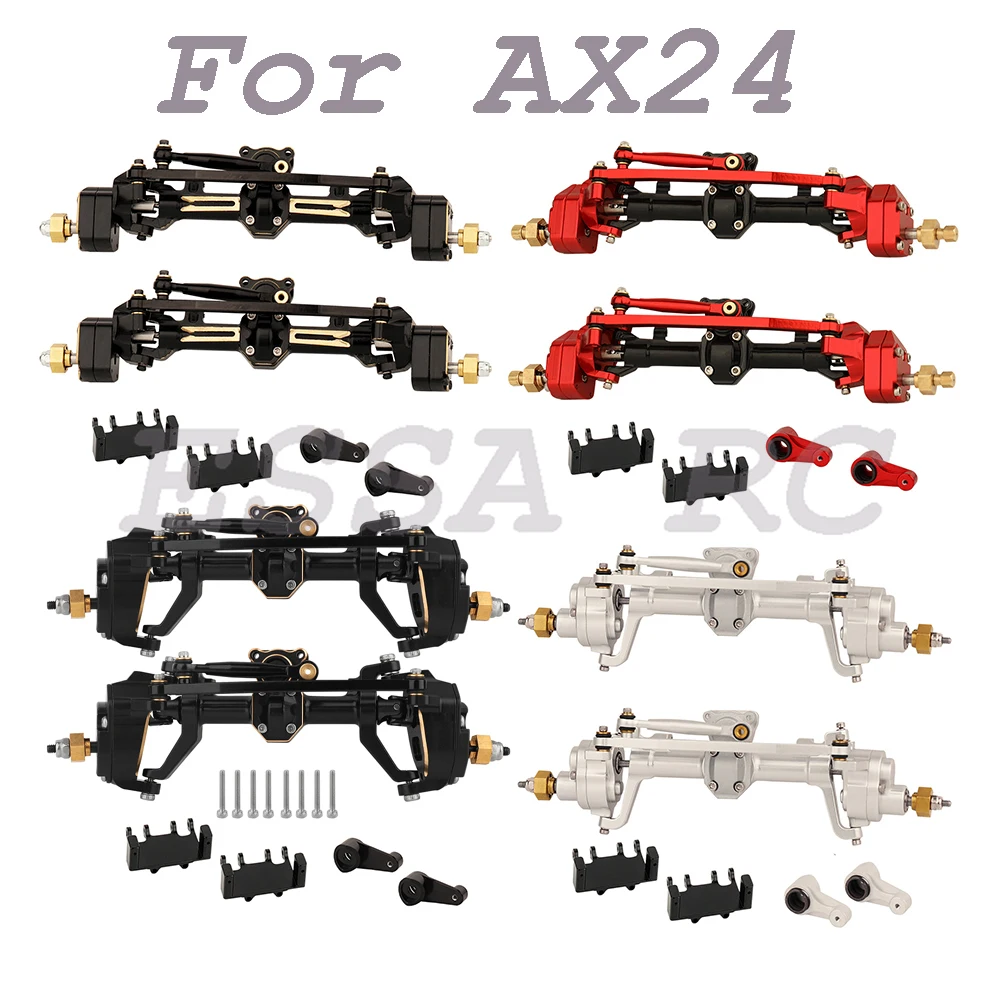 

1:24 Aluminum Alloy or Brass Portal Front and Rear Axles with Servo Mount for 1/24 AX24 RC 4WD Crawler Car Metal Upgrade Parts