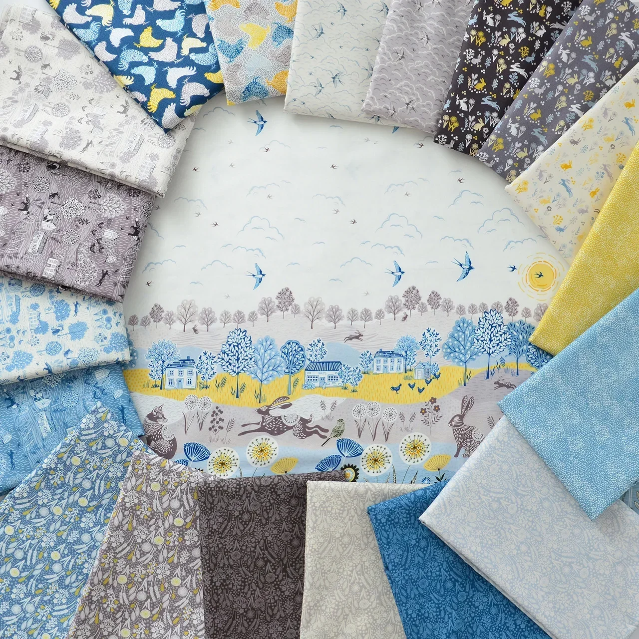 145x50cm Cotton Digital Middle Thick Fabric, Handmade DIY Plain Series, Beige Blue Coffee Color Set, Pastoral Life Sewing Cloth