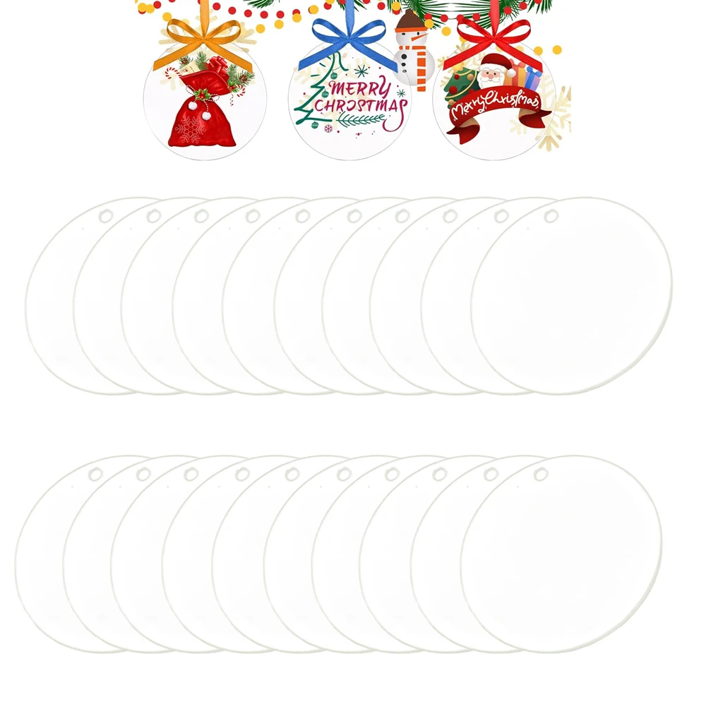 20pcs Clear Round Acrylic Christmas Ornament 3inches DIY Blank Round Acrylic Ornament Transparent Circle Discs For Christmas
