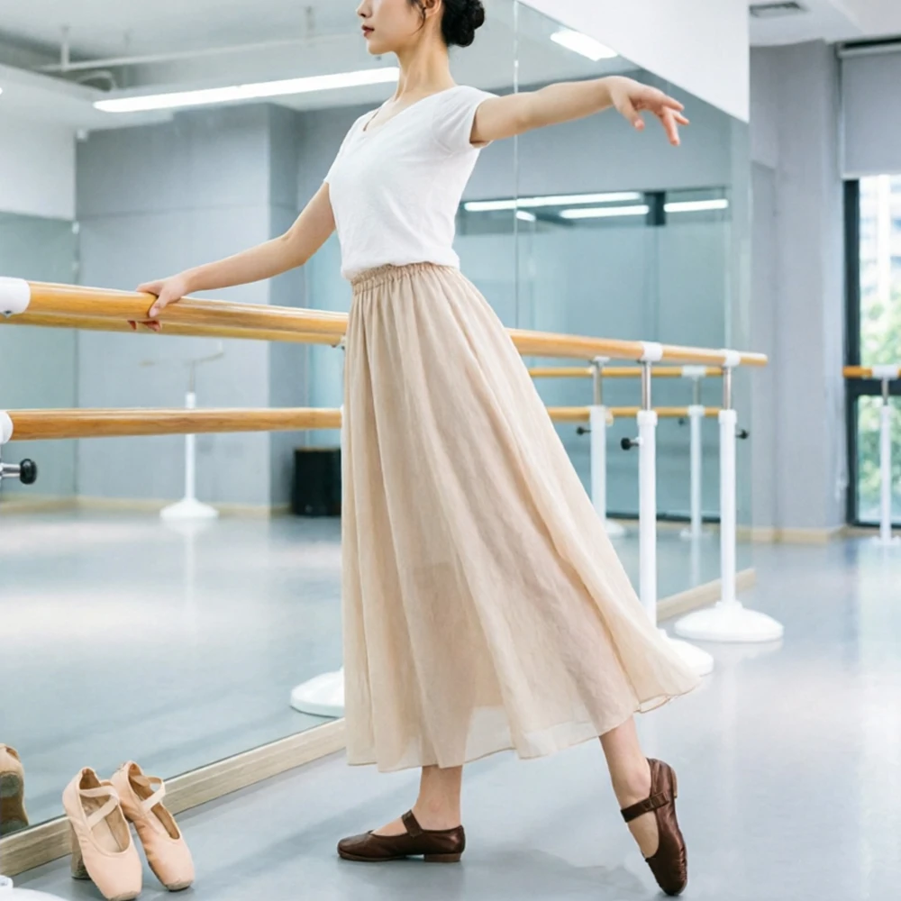 Carnival Celebration Dance Performance Skirt Women 7 Colors Elegant Pleated Long Skirts Girl Casual Loose A-line Wave Sun Skirt