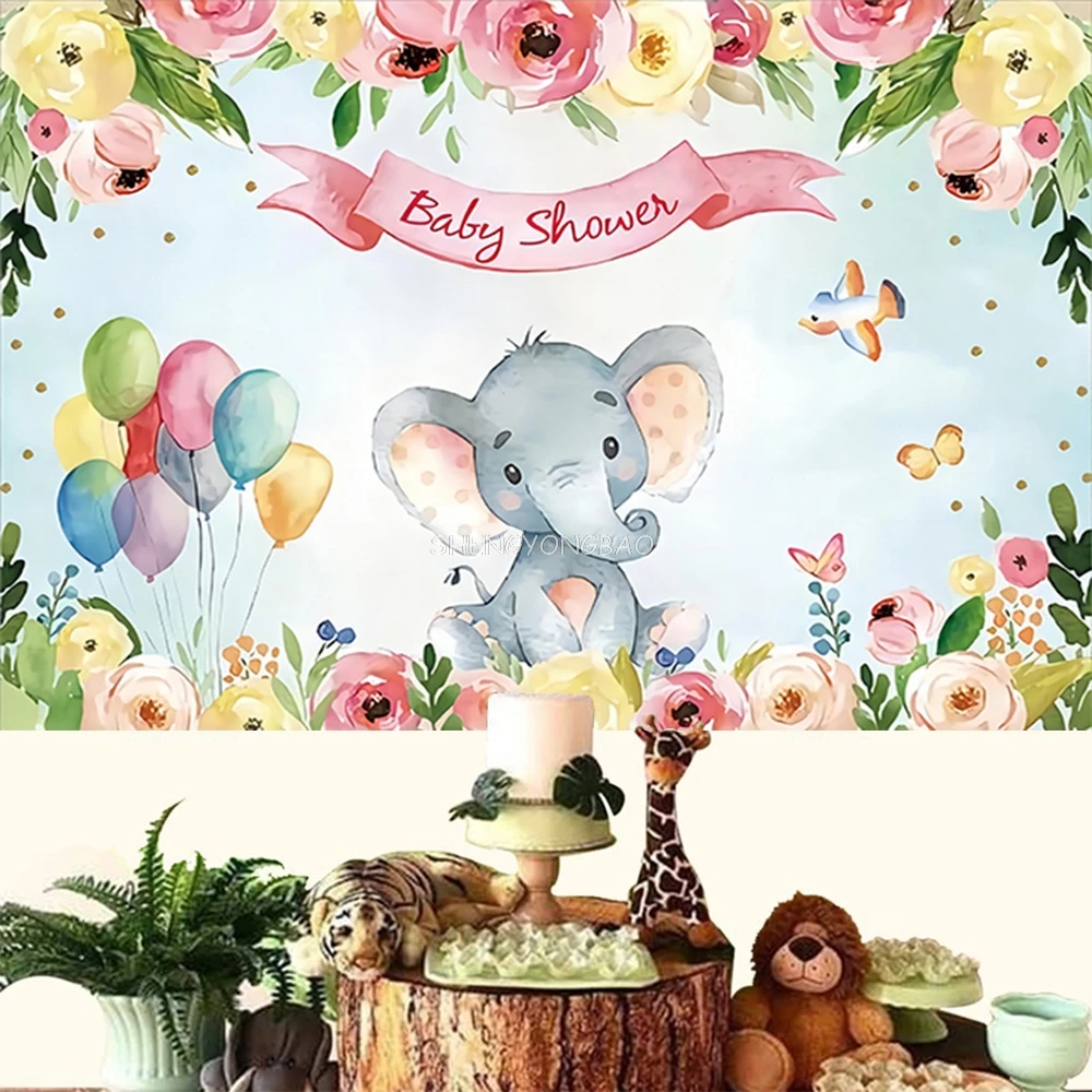 Фон для фотосъемки с рисунком слона и цветка, детский день рождения, вечеринка, детский душ, фон для фотостудии новорожденных XZ-01