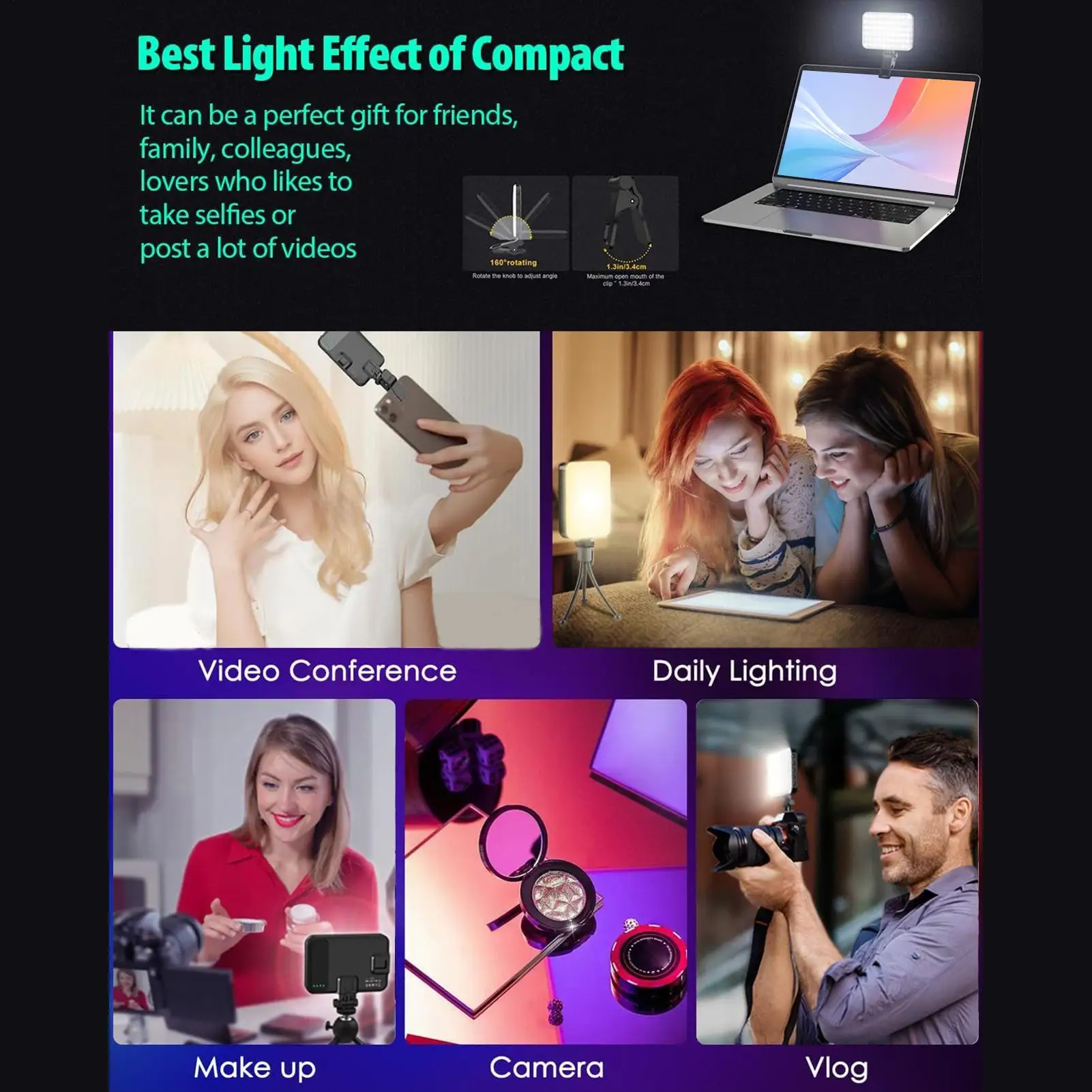 

Mobile Phone Fill Light USB Rechargeable 3 Modes Adjustable Brightness LED Lamp Clip On Make Up Computer Fill Light