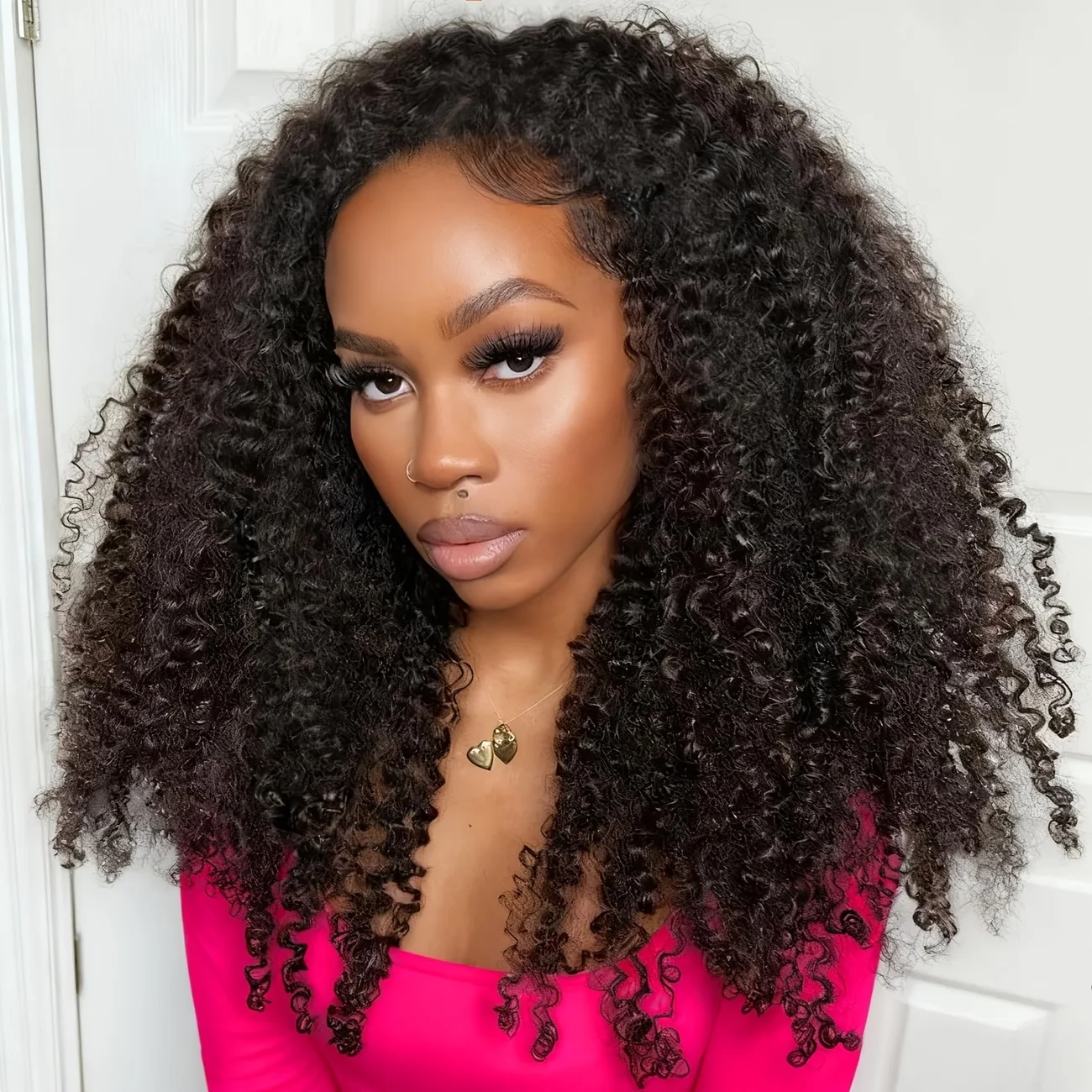

Полуперушистые парики из натуральных волос Kinky Curly, плотность 200%, без клея, готовые к ношению, 3 в 1, с регулируемым шнурком, бесшовные, с эффектом переворота, полуперушистые парики из натуральных волос