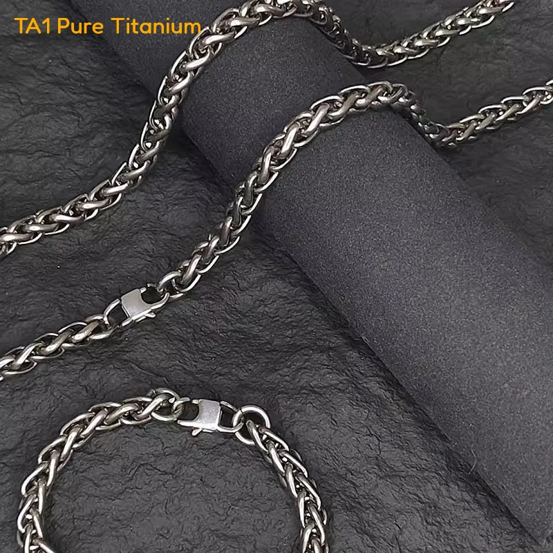 

New 7mm Pure Titanium Flower Basket Twist Chain Necklace Skin Friendly Wheat Ear Chain Braided Solid Titanium Necklace Bracelets