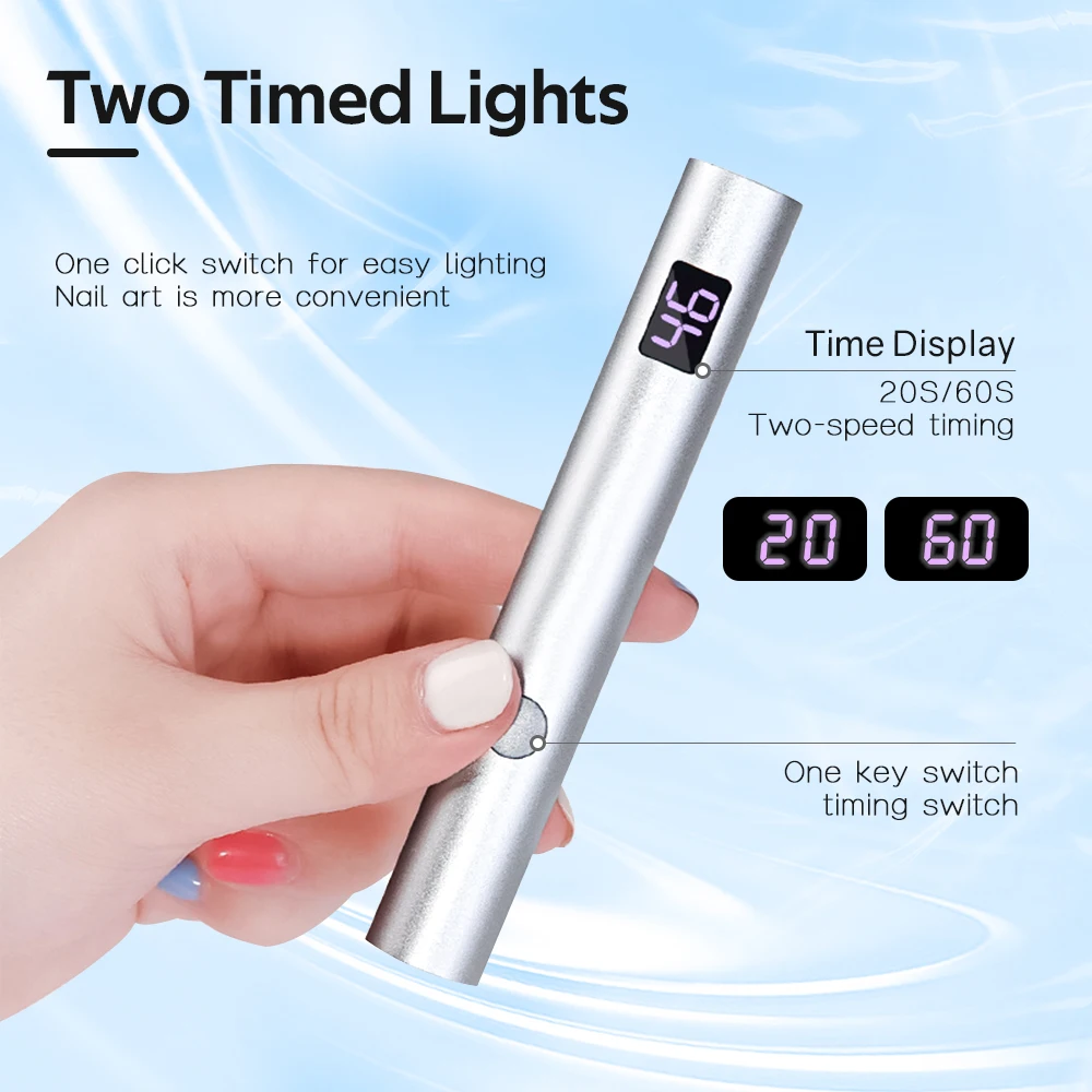 Mini UV LED Nail Dryer Portable Uv Light Lamp for Gel Nail Polish With 360° Rotation Magnetic Holder Fast Drying Handheld Lamp