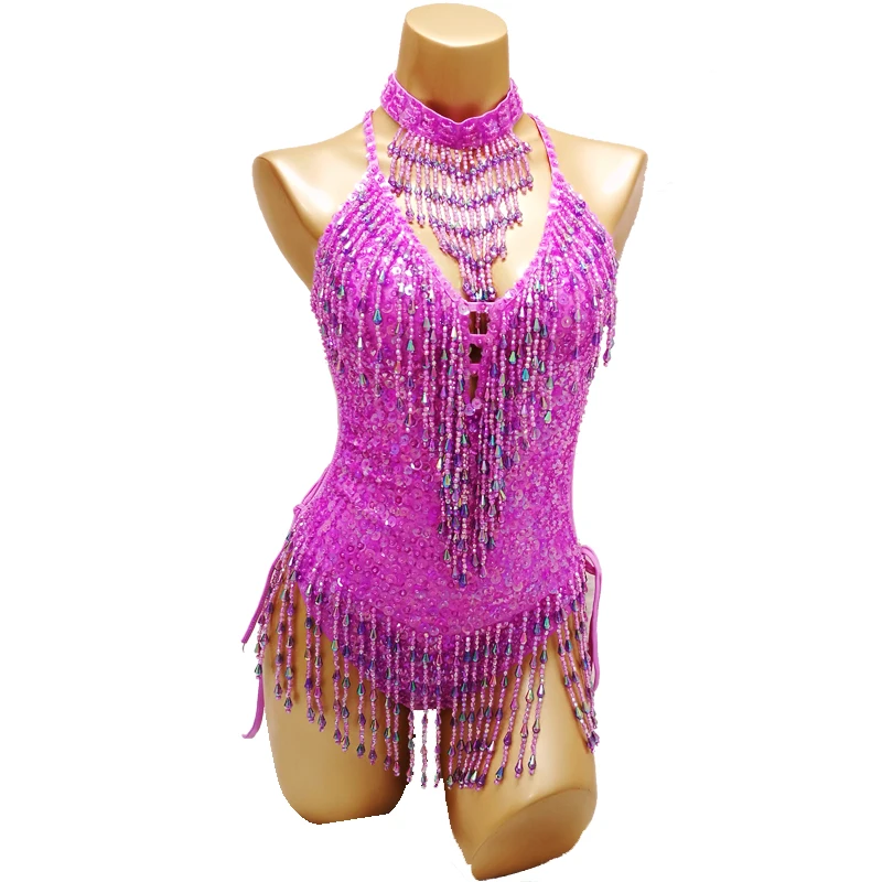 Desempenho de palco collant dj festa traje sexy showgirl carnaval trajes para edc miçangas lantejoulas uma peça bodysuit outfit