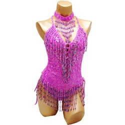 Stage Performance Leotard DJ Party Costume Sexy showgirl carnival costumes for EDC beading Sequin One-Piece Bodysuit Outfit