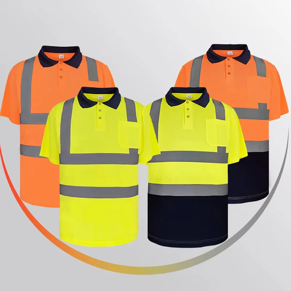 

Reflective Safety T-shirts Construction Site High Visibility Working Clothes Summer Breathable Quick Drying Polo Shirt