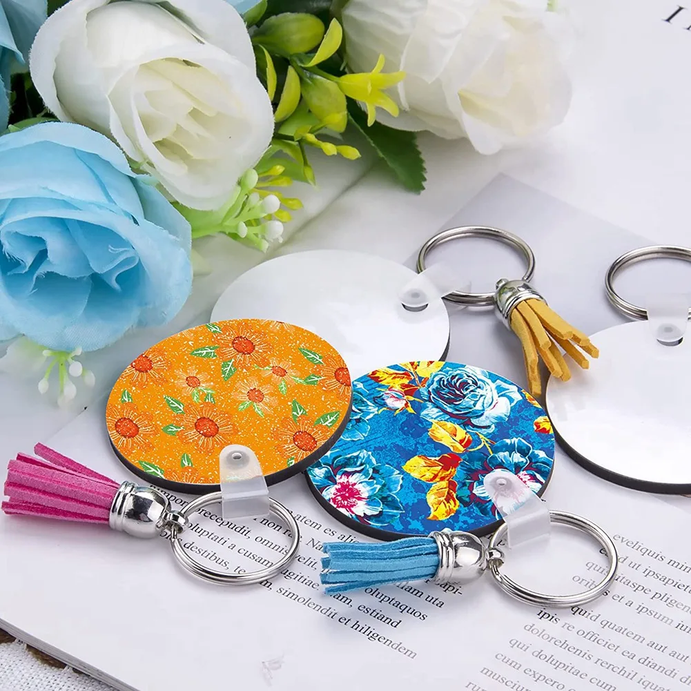 

Practical-128Pcs Sublimation Keychain Blanks Set Key Rings Sublimation Blanks Heat Transfer Keychain Tassels MDF Blank
