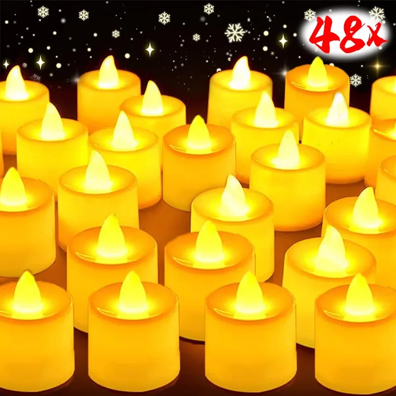 

1/48PCS LED Candle Battery-Power Tealight Flameless Fake Candle Light Christmas Wedding Birthday Wedding Romantic Decor Lamp