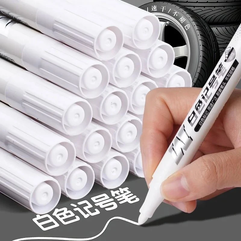 5pcs Drawing Art Supplies Oil Marker Permanent White Marker Dot Marker Pen White Pen Writting Makers Pen 0.8mm 1.0mm 2.0mm 2.8mm