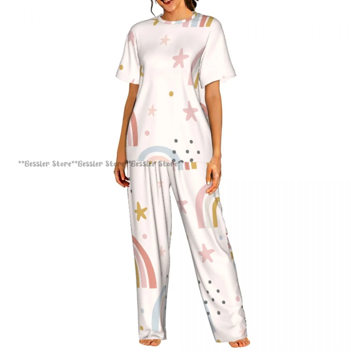 

Милый волшебный пижамный комплект с изображением радужного неба и звезд, женская домашняя одежда с короткими рукавами