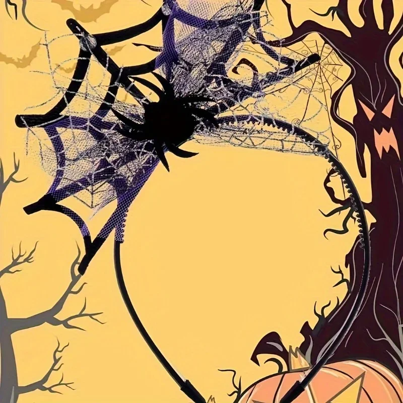 Elegantes und süßes Halloween-Spinnen-Totenkopf-Stirnband – Stoff, federlose Damen-Modeaccessoires – Detail 2