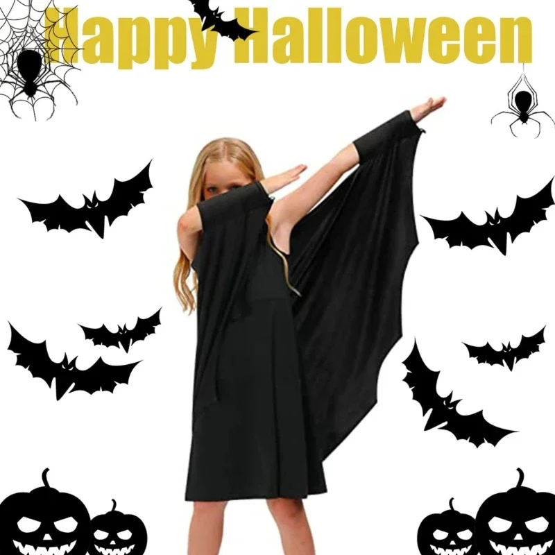 Kids Boys Girls Halloween Bat Costume Black Cape Dress Up Party Cosplay Prop Bat Cloaks Stage Wear for Festival Carnival