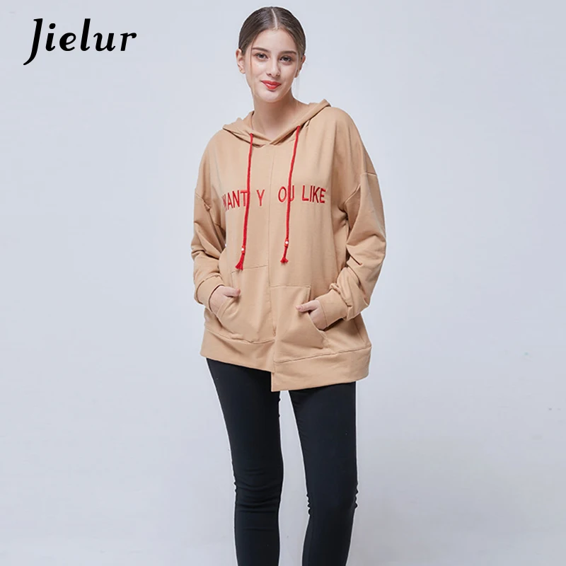 

Spring Pockets Loose Women's Hoodies Irregular All-match Long-sleeved Female Sweatshirt Fashion Casual Pullover S-XL