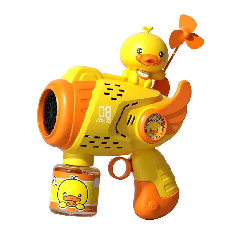 Novo pequeno pato amarelo bolha arma das crianças handheld bolha soprando máquina brinquedo totalmente auto elétrico vazamento livre bolha fazer