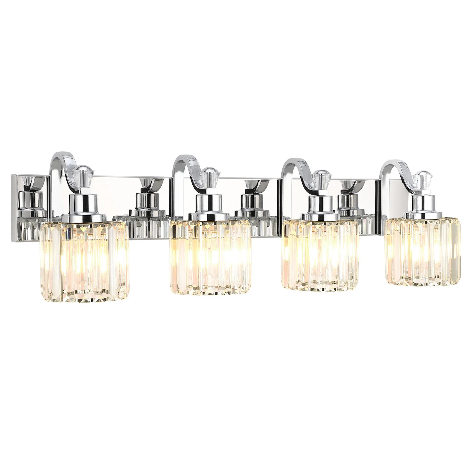 4 Lights Crystal Vanity Lights Chrome Led Lighting Fixtures Over Mirror Glass E26 Base Bulb Wall Lamp for Bathroom Bedroom