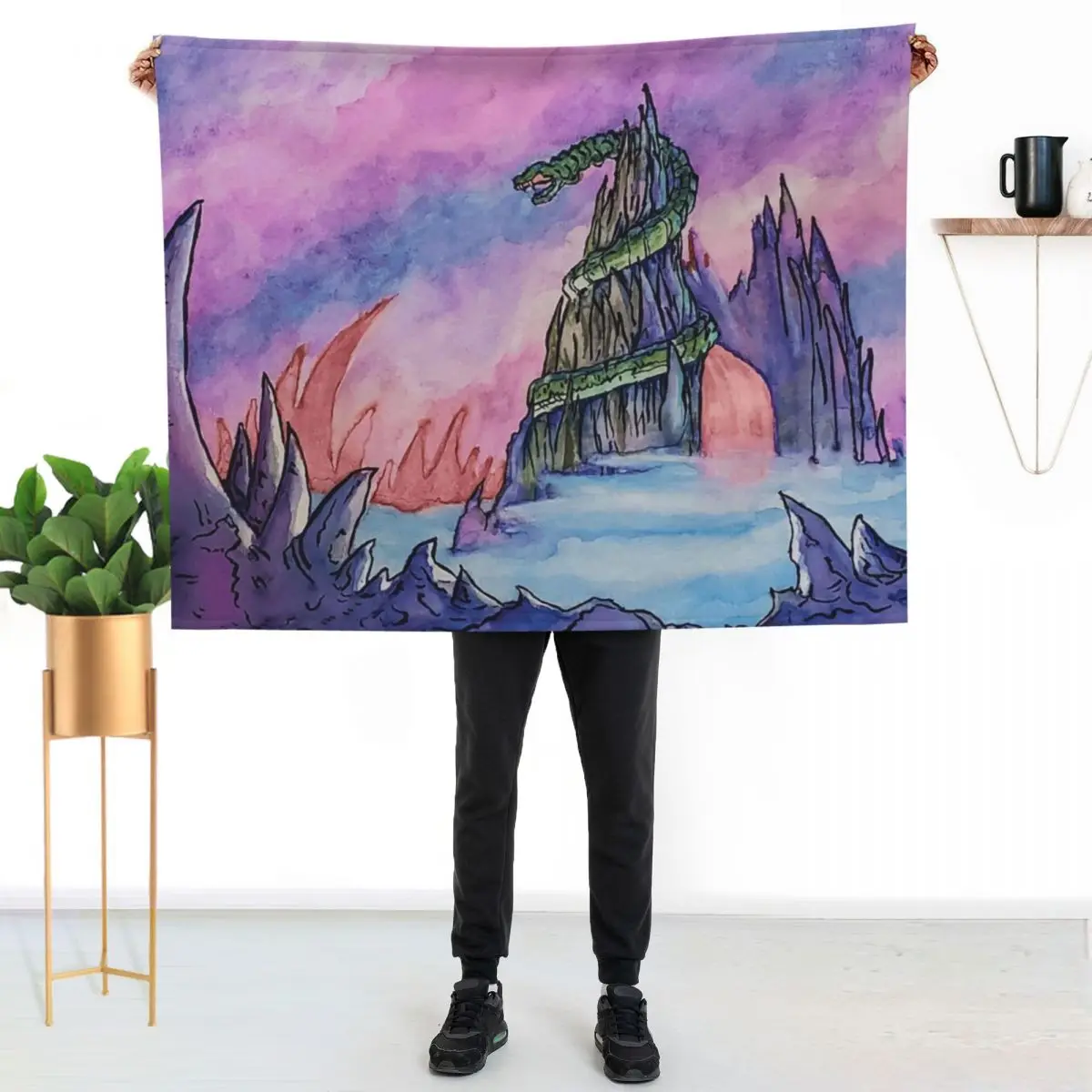 Snake Mountain in Watercolor Throw Blanket Luxurious Soft Blanket Holiday Gift for Family