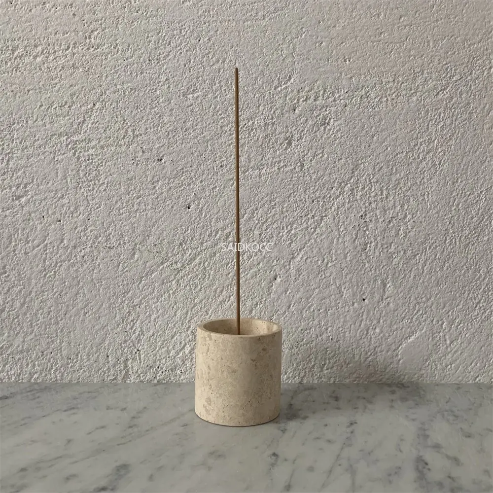 Wholesale 50pcs Customized Classical Beige Travertine Cylinder Stone Incense Block 2.5''