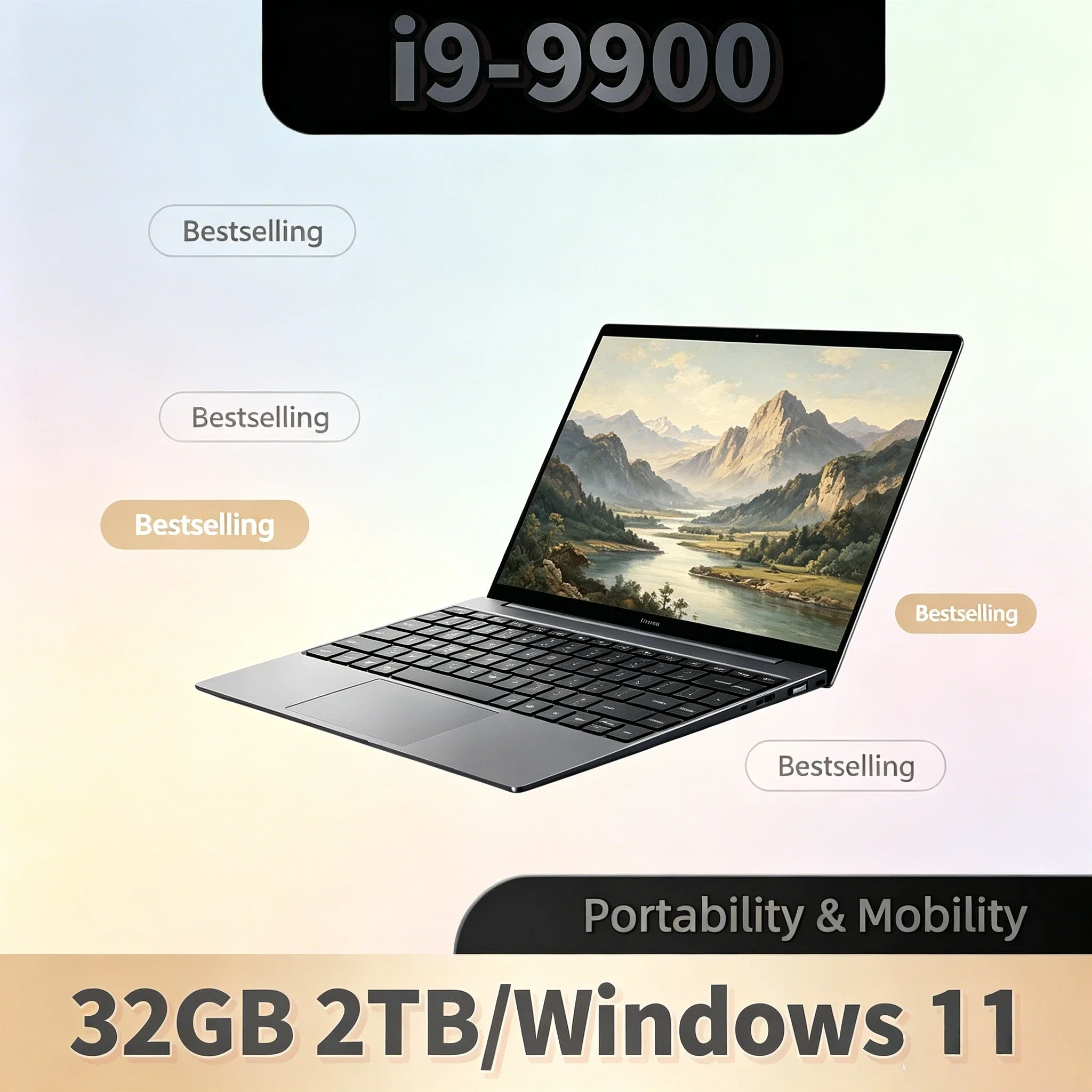 2026 15.6 Inch Laptop Windows 11 32GB RAM 2TB SSD Intel Core i9 9900 1920x1080 HD Gaming PC Gamer Office Ultra Slim Fast