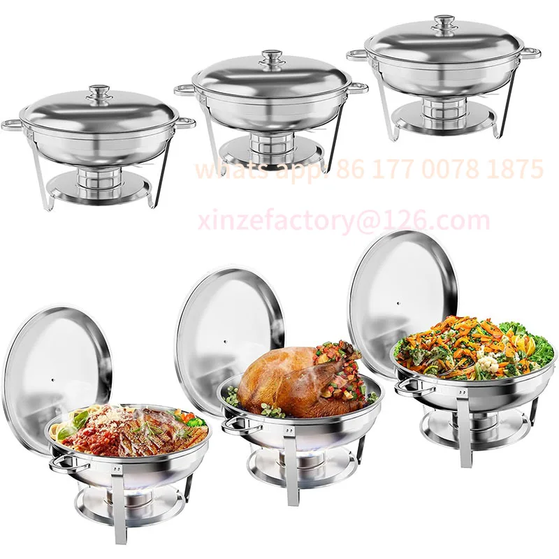 Customizable Chafing Dish Buffet Set 5QT Stainless Steel Round Chafing Dishes for Buffet with Lid Buffet Servers and Warmers