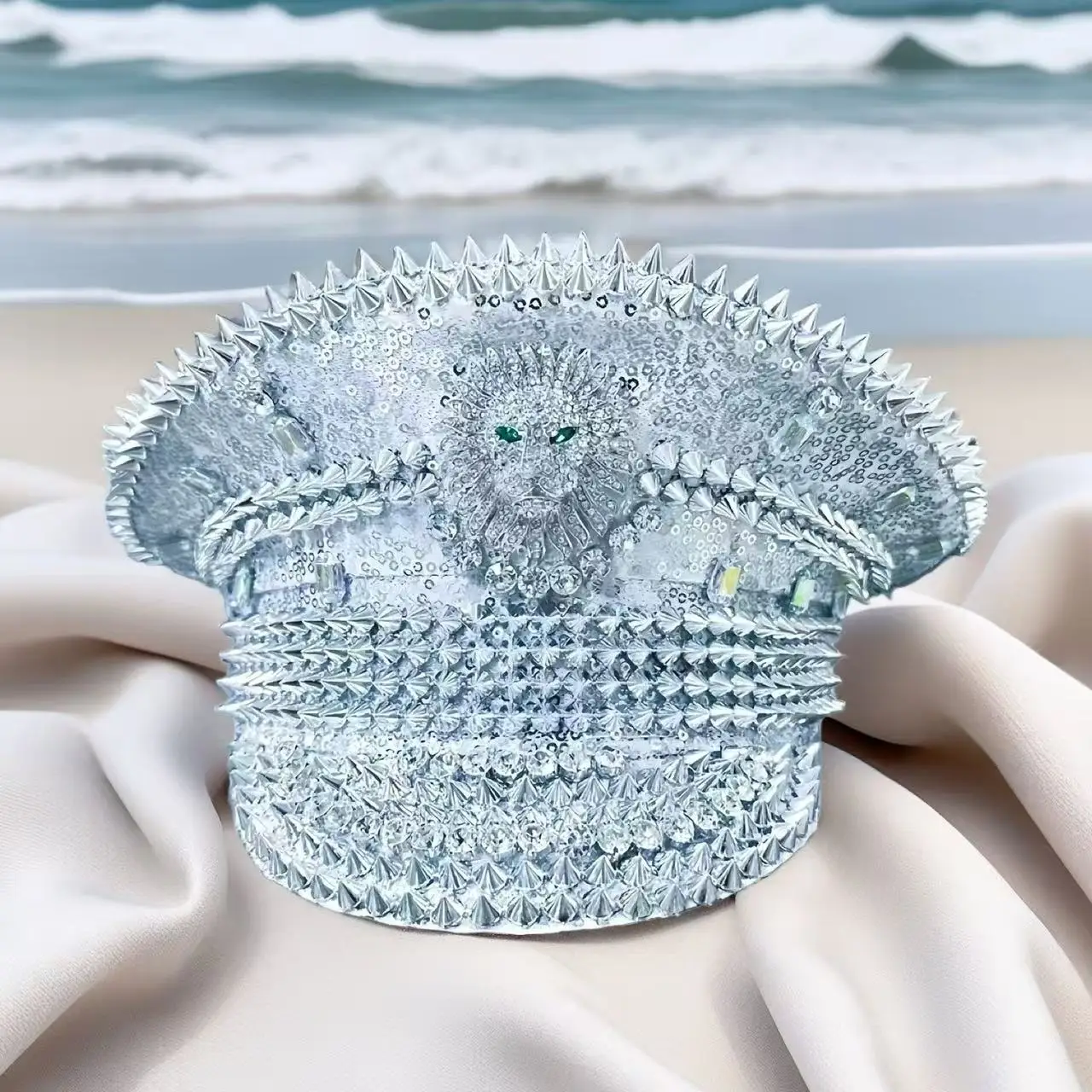 HongLuan Silver Series Halloween-Kostümhut, Kapitänshüte Strass für Burning Man Festival Woman, Cosplay Damenaccessoires