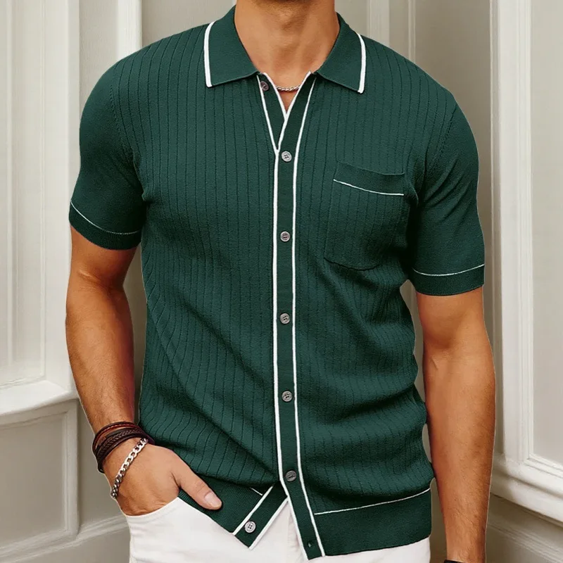 

Men's Clothing - Summer Best-selling, Fashionable, Trendy, Cardigan Knitwear, Single-breasted Short-sleeve Business Polo Shirt