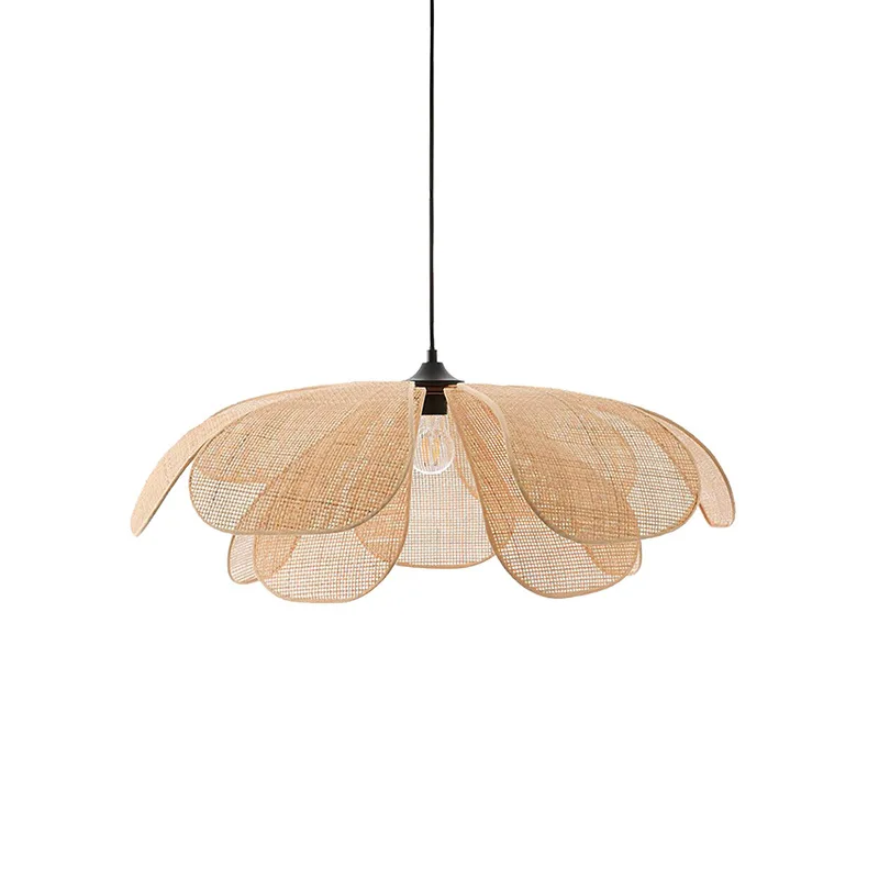 

wabi-sabi wind zen tea room woven petal lamp homestay living room bedroom dining room creative decoration rattan chandelier