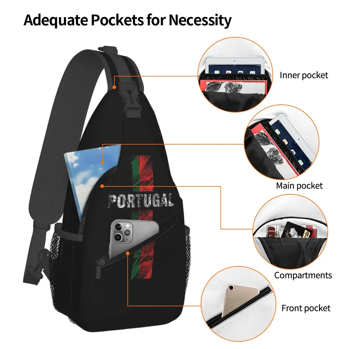 Flag Of Portugal Chest Bag Men Sling Crossbody Backpack Chest Bag Traveling Hiking Daypack Shoulder Bag