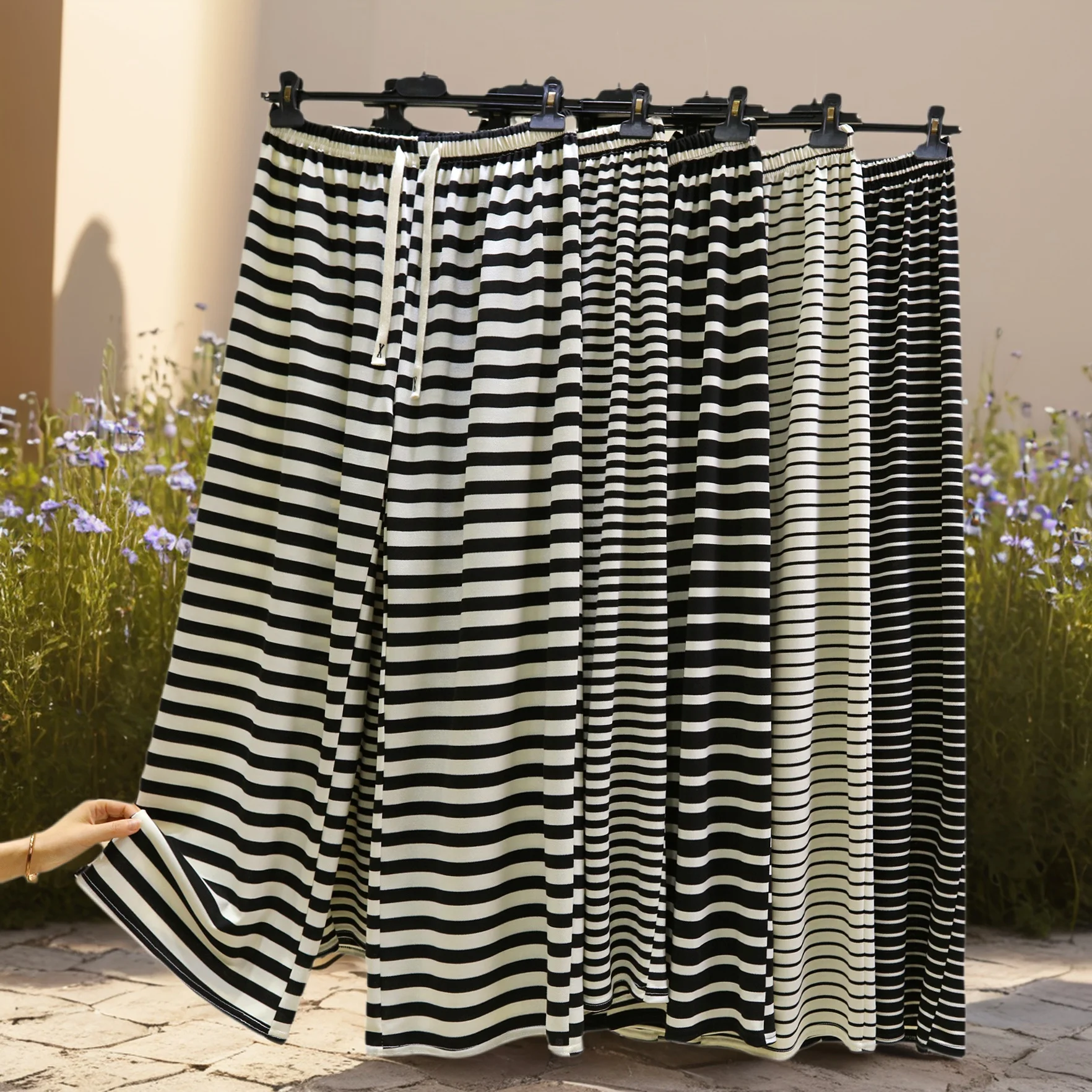High Waist Draped Striped Casual Pants Women Summer Long Loose Lazy Straight Leg Pants Wide Leg Pants for Walking