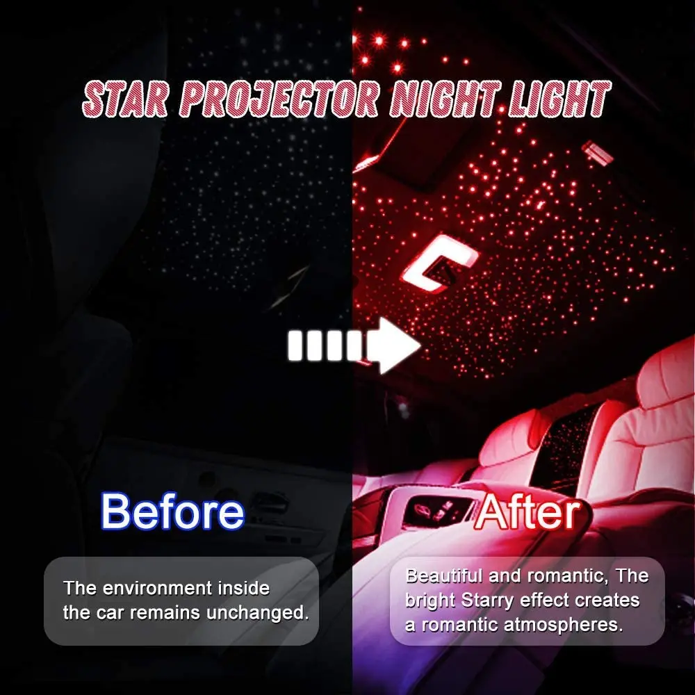 Romantic LED Car Roof Star Night Light Projector Atmosphere Galaxy Lamp USB Decorative Lamp Adjustable Car Interior Decor Light