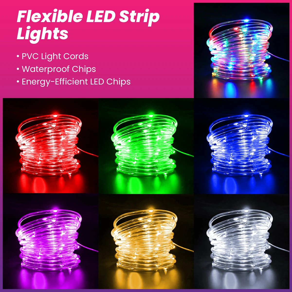 Solar LED String Light 8 Light Modes 7/12/22/32M Color/White/Warm/Blue Waterproof Flex Tube For Christmas Garden Birthday Party