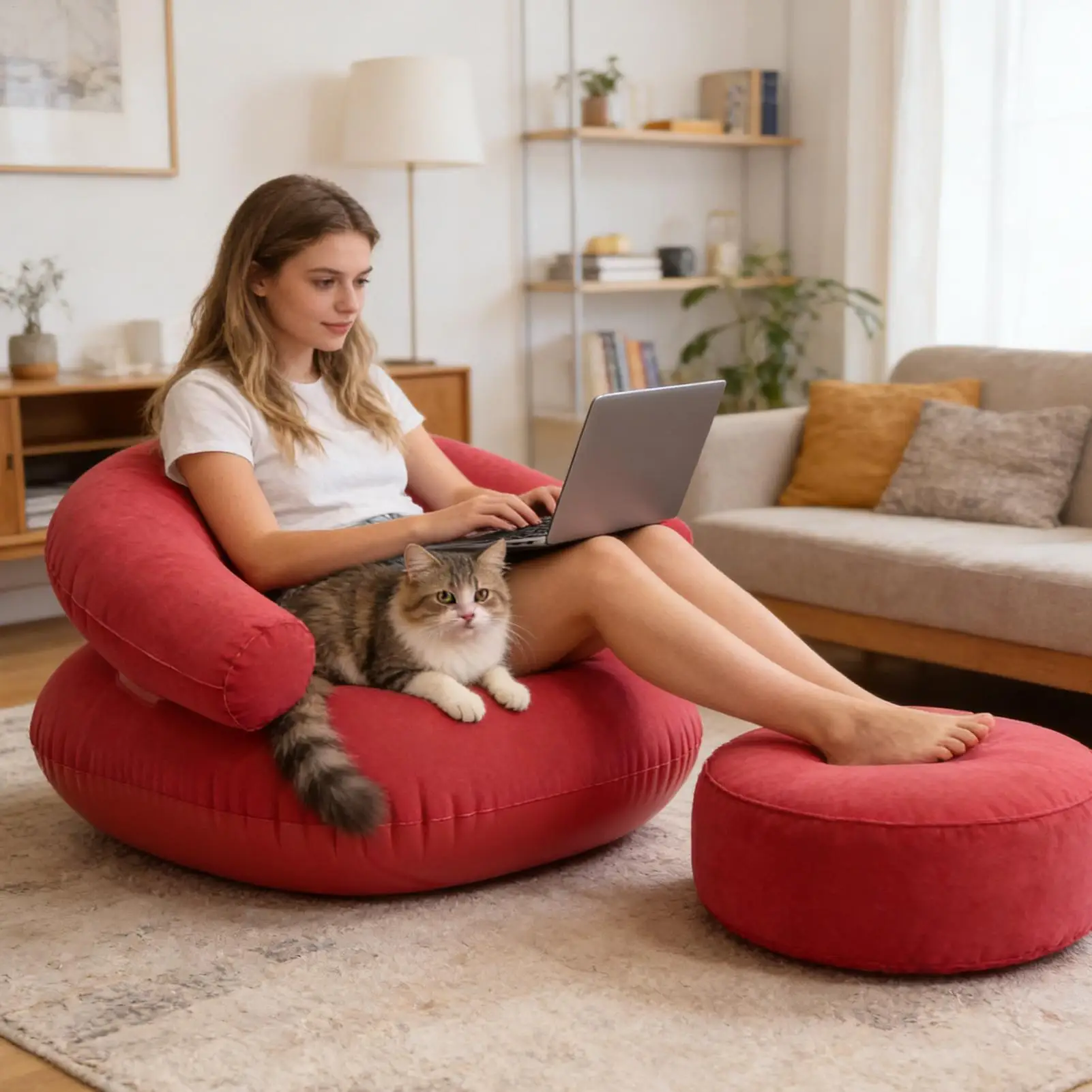 Inflatable U-shaped Lazy Sofa with Armrests Living Room Outdoor Lounge Chair Portable Flocking PVC Inflatable Sofa