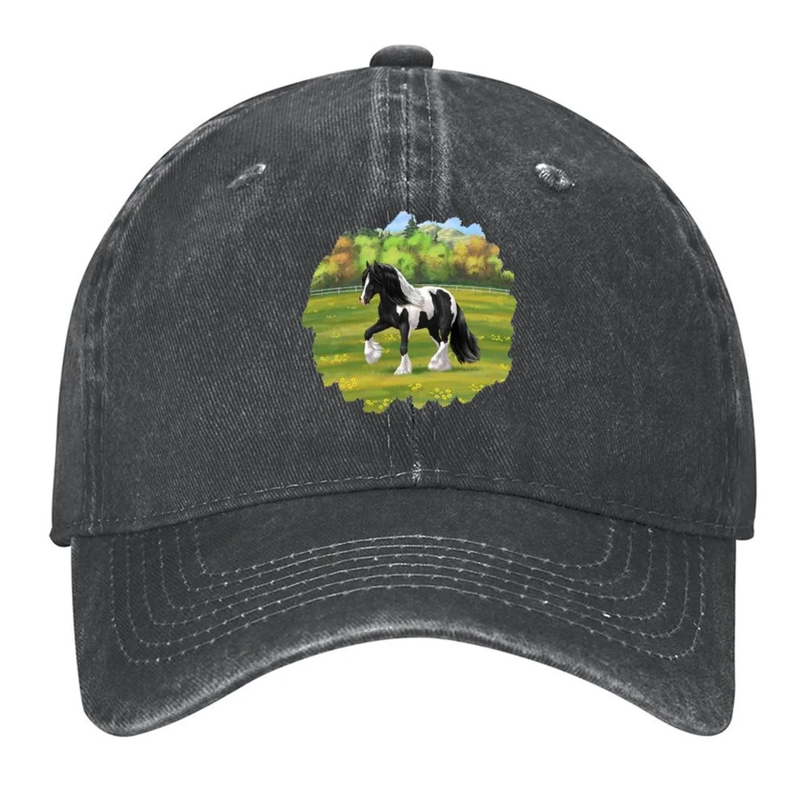 

Black Pinto Piebald Gypsy Vanner Irish Cob Draft Horse Baseball Cap Anime Anime Hat Sports Cap designer cap For Men Women's