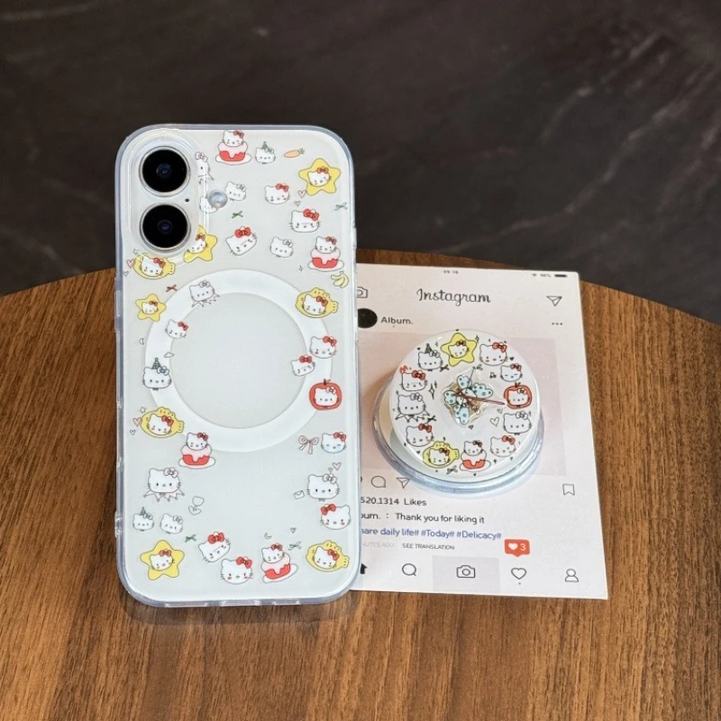 

Cute Cartoon Sanrio Hello Kitty Y2K Magnetic Bracket Mobile Phone Case for IPhone 16ProMax 16 15 14 13 ProMax Phone Case