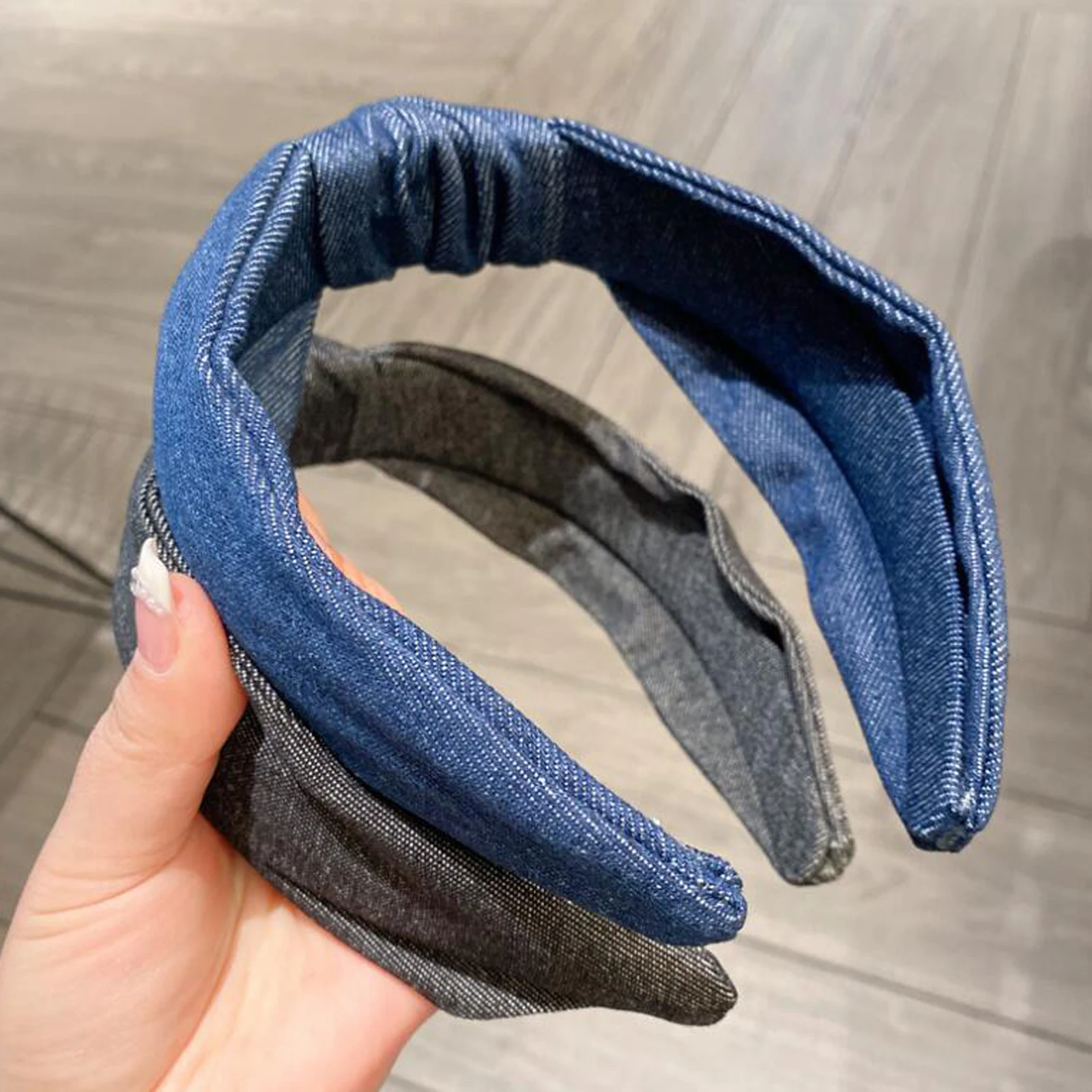 PROLY New Fashion Hairband For Women Classic Denim Cloth Headband Center Knot Casual Turban Adult Wide Side Hair Accessories