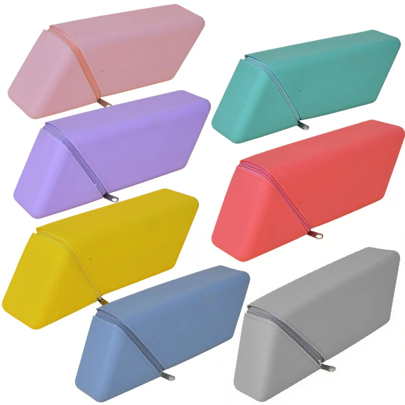 Silicone Desktop Dual-Use Student Simple Pencil Case Diamond Zipper Stationery Storage Bag