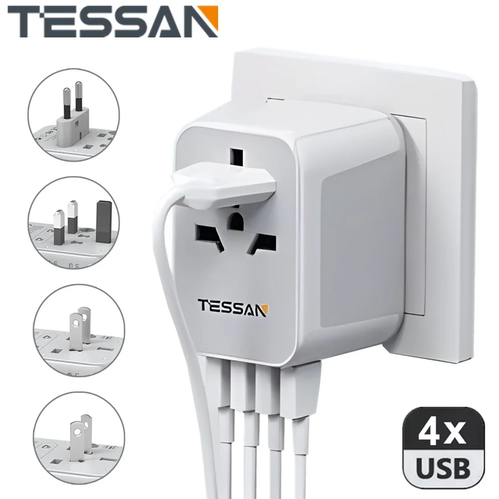 

TESSAN Universal Travel Adapter with USB Ports Mini All In One Wall Charger International Power Adapter for EU/UK/USA/AUS Travel