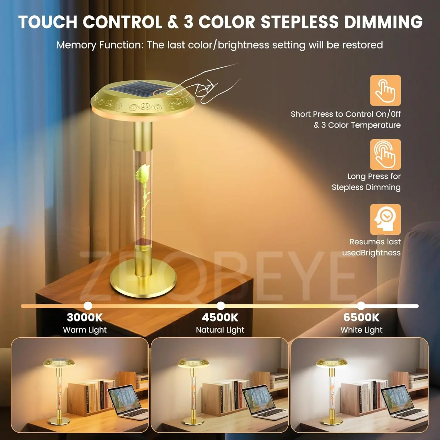 مصباح محمول يعمل باللمس بـ 7 ألوان، ضوء منضدة لاسلكي قابل لإعادة الشحن عبر USB للمنزل وغرفة النوم والشرفة والمكتب