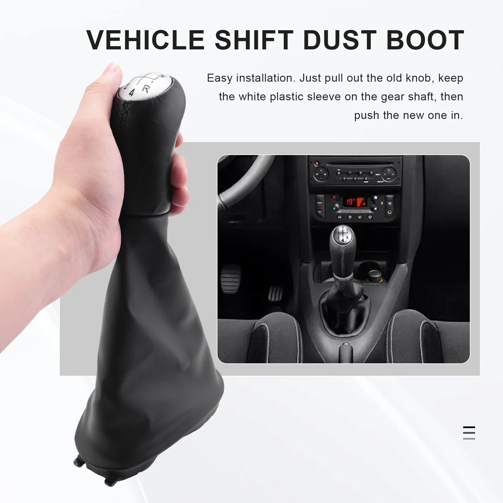 Palanca de cambios manual de cuero de 5 velocidades con funda protectora para Renault Clio 2, Clio 3, Megane 2, Scenic 2, Kangoo