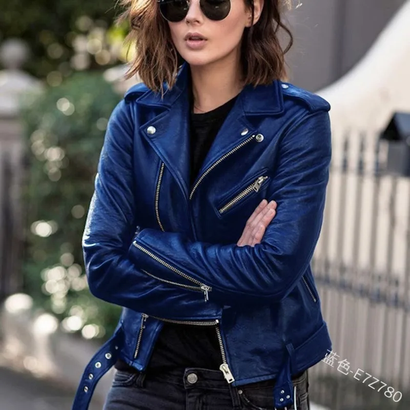 Autumn Women Motorcycle Faux PU Leather Jacket Lady Cool Punk Bike Long Sleeve Windproof Slim Zipper Coat Outwear