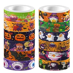 Halloween Pumpkin Rolo Transparente Adesivo e Fita De Papel, DIY Handbook Material Washi Tape