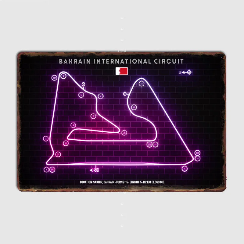 Bahrain Grand Prix circuit F1 Racing Track Retro Poster Metal Sign Garage Club Room Wall Decor Custom Tin Home Decor