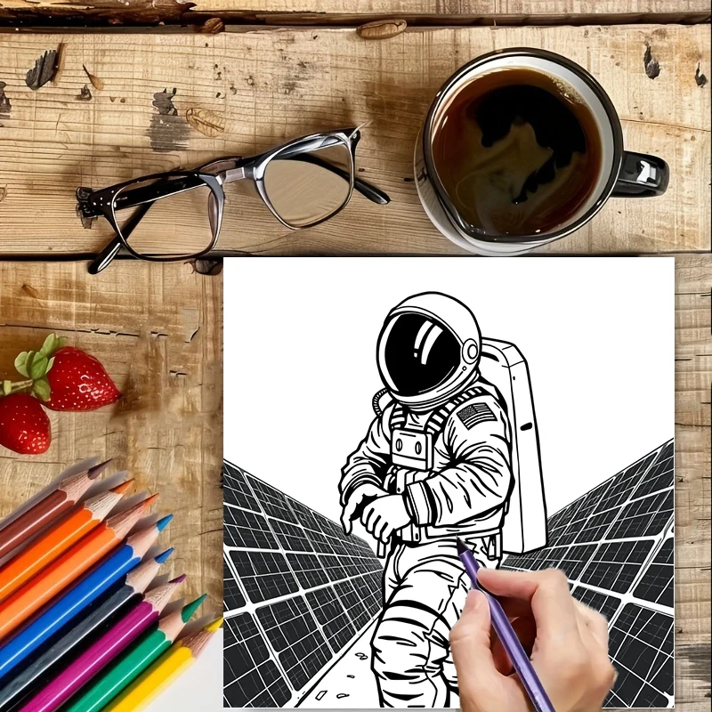 Libro para colorear espacial y astronautas originales de 28 páginas para adultos |   Libro para colorear, útiles de dibujo para Navidad, Acción de Gracias